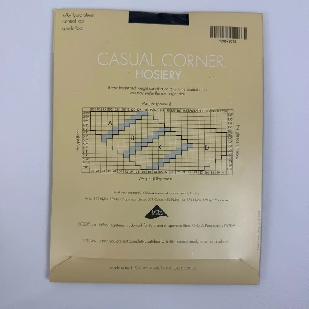 Casual Corner Hoisery Silky Lycra Sheer Control Top Size A Jet Black Vintage NEW